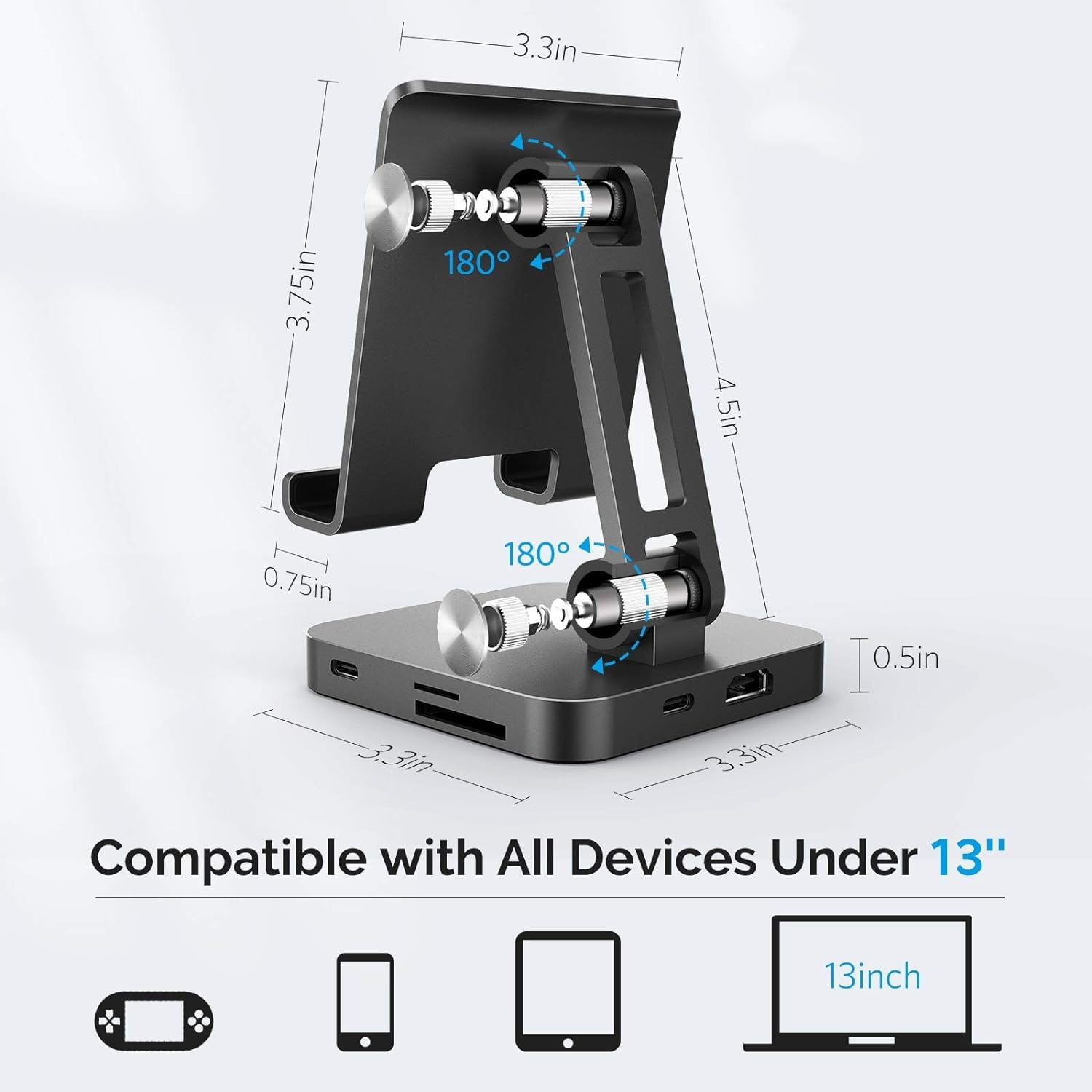 7-in-1 USB C Hub Stand: 4K@30Hz HDMI, 100W Power Delivery, Micro SD Card Reader, 5Gbps USB 3.0, Headphone Jack - Adjustable Type C Hub for iPad Pro, Mac, Chromebook, Tablet, and Phone