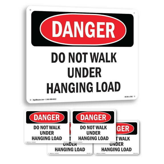 Do Not Walk Under Hanging Load OSHA Danger Aluminum Sign 14 Inch x 10 Inch - 5 Pack