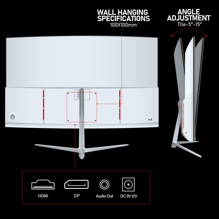 Gawfolk 27 inch Curved Monitor 100hz, PC White Computer Gawfolk 27 inch Curved Monitor 100hz, PC White Computer