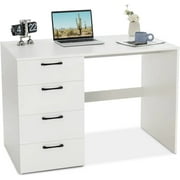 Tangkula White Desk with 4 Storage Drawers, Home Office Writing Desk, Modern Executive Desk, Laptop PC Desk, Vanity Makeup