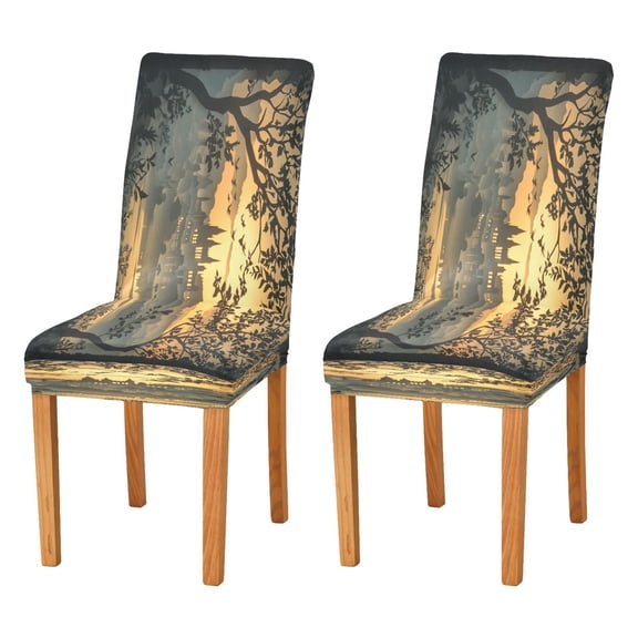 BZSMCE Chairs Slipcovers Dining Chair Covers Castle in The Forest Creative Pattern