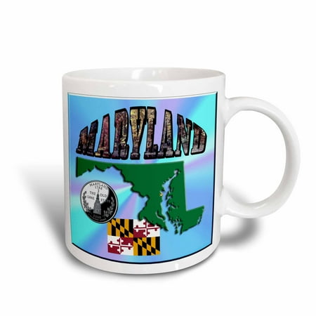 - 3dRose State Map, Flag, Quarter and Picture Text of Maryland, Ceramic Mug, 11-ounce