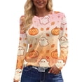 thumbnail image 5 of Garbnen Long Sleeve Halloween Shirts for Women Pumpkin Ghost Spooky Womens Graphic Tshirts Loose Fit Cute Holiday Pullover Tops for Women Yellow XL, 5 of 6