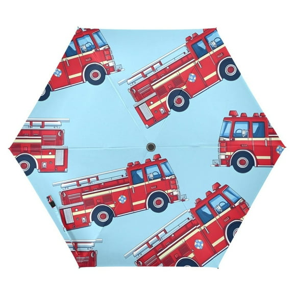 ALAZA Cartoon Fire Trucks UPF 50 Compact Folding Umbrella for Rain Travel Umbrella Packable