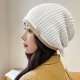 thumbnail image 2 of GHSOHS Beanie Cowboy Hat Silk Bonnet Women Casual Drawstring Knitted Pile Hat Fall Winter Large Head Circumference Show Face Small Wool Pullover Hat Wrapped Head Cold Hat White Cold Weather Headbands, 2 of 9