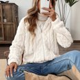 thumbnail image 6 of Wutalume Women's Plush Jacket, Casual Solid Color Hooded Drawstring Jacket, Jacquard Design for Fall and Winter, Soft and Warm, Perfect for Relaxed Fit and Comfort,Beige L, 6 of 7