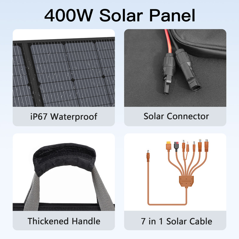 MHPOWOS 400W 31V Solar Panel Kit, Portable Foldable Solar Charger IP67 Waterproof with Adjustable Kickstand for Outdoor Camping, Boat, RV, Power Station, Emergency