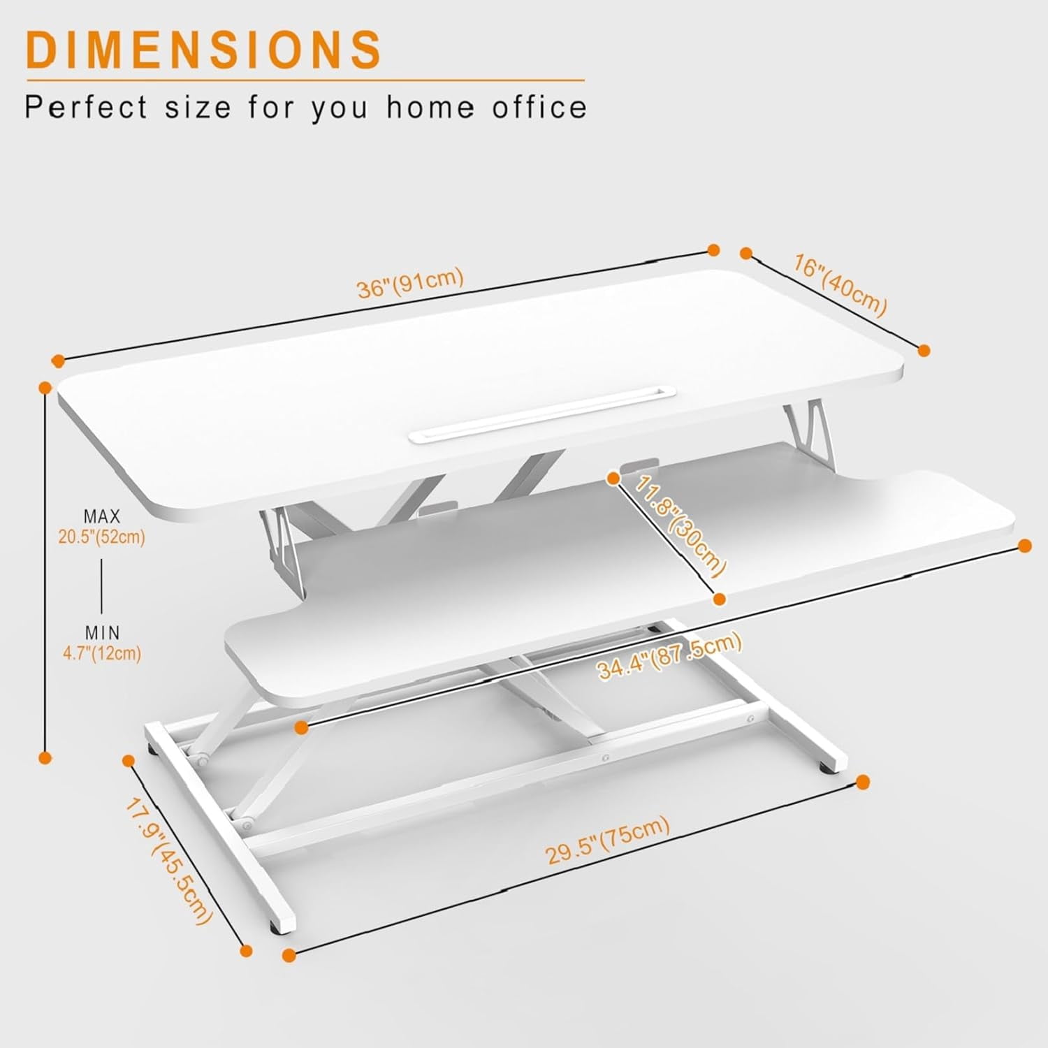 SUSUZI 37" Standing Desk Converter, 2 Tier Height Adjustable Sit Stand up Desk Riser, White