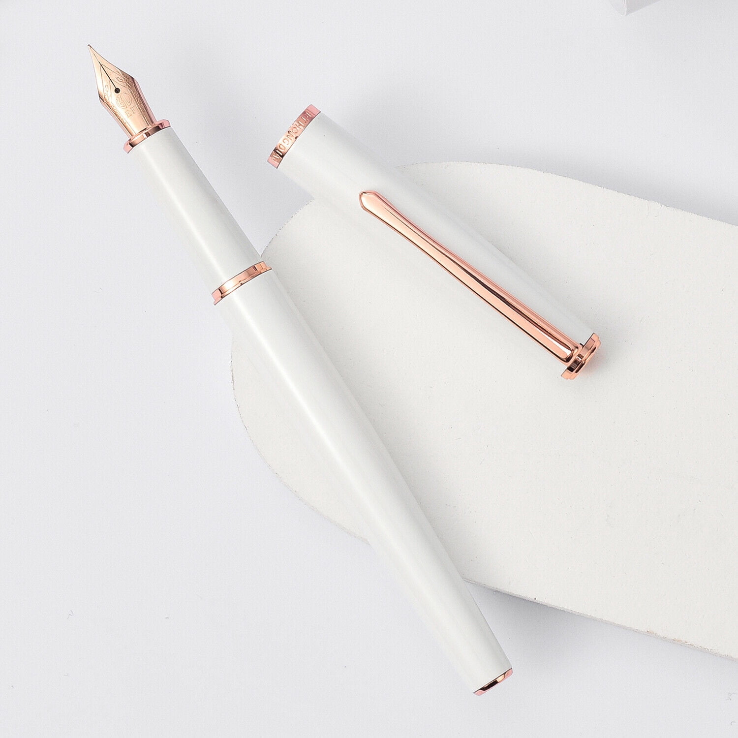 1 x Steel Fountain Pen Push Type Cap Rose Gold Plated EF/F Nib  Writing Pen