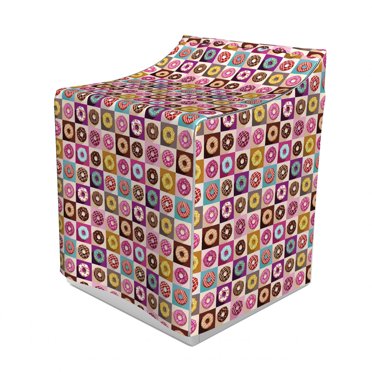Dessert Washer Cover, Repeating Pop Art Illustration of Donuts in Colorful Squares Food Themed Pattern, Decorative Accent for Laundromats, 29" x 28" x 40", Multicolor, by Ambesonne