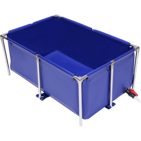 Canvas Fish Pond, Blue Cuboid Aquarium Fish Water Tank Ornamental Swimming Pool Koi Breeding Pond, Foldable Water Storage Above Ground Pond with Drain Valve for Home Aquaculture