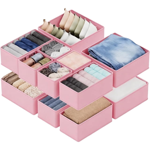 12PCS Organizr de Ropa Interior, Plegable cajones organizres, Separres de Cajones,Tela Closet Organizr Varios Tamaños, para Sujetres, Calzones, Calcetines,Ropa de Bebé (Rosa roja)