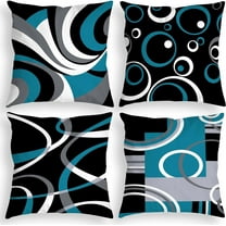 Blue and Black Throw Pillow Covers 18x18 Inches Set of 4 Decor Decorative Throw Pillow Cover Abstract Modern Geometric Teal Square Cushion Cases for Sofa Bed Couch