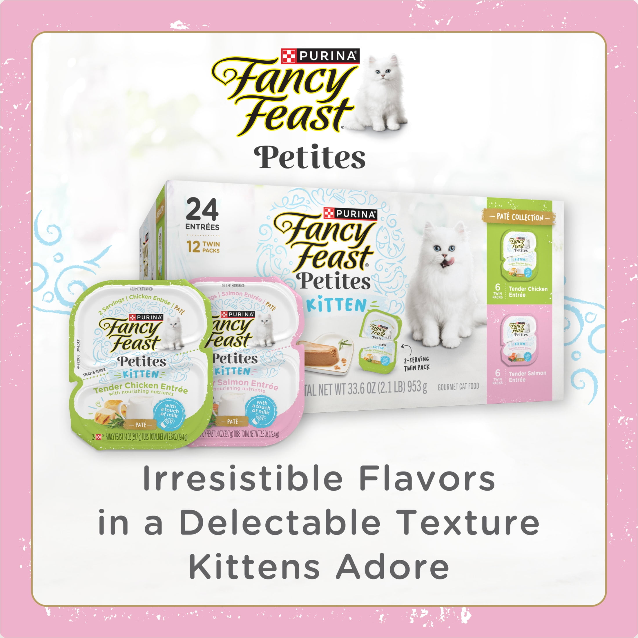 (12 pack) Purina Fancy Feast Gourmet Gravy Petites Tender Salmon Pate Gourmet Wet Kitten Food, 2.8 oz Tub
