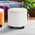 thumbnail image 6 of Upholstered Button Tufted Round Ottoman, PU Storage Ottoman Round, Removable Lid Convenient Footstools, Classic Ottoman with Storage for Vanity, Nursery Room，IvoryWhite, 6 of 10