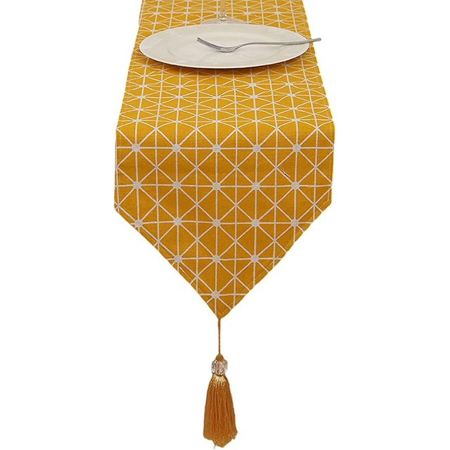 Mantel de lino y algodón con pompones, camino de mesa moderno, lavable, decoración navideña