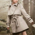 thumbnail image 5 of Girls Double Breasted Trench Coat Kids Notch Lapel Long Peacoat with Pockets Khaki 14-15 Years, 5 of 7