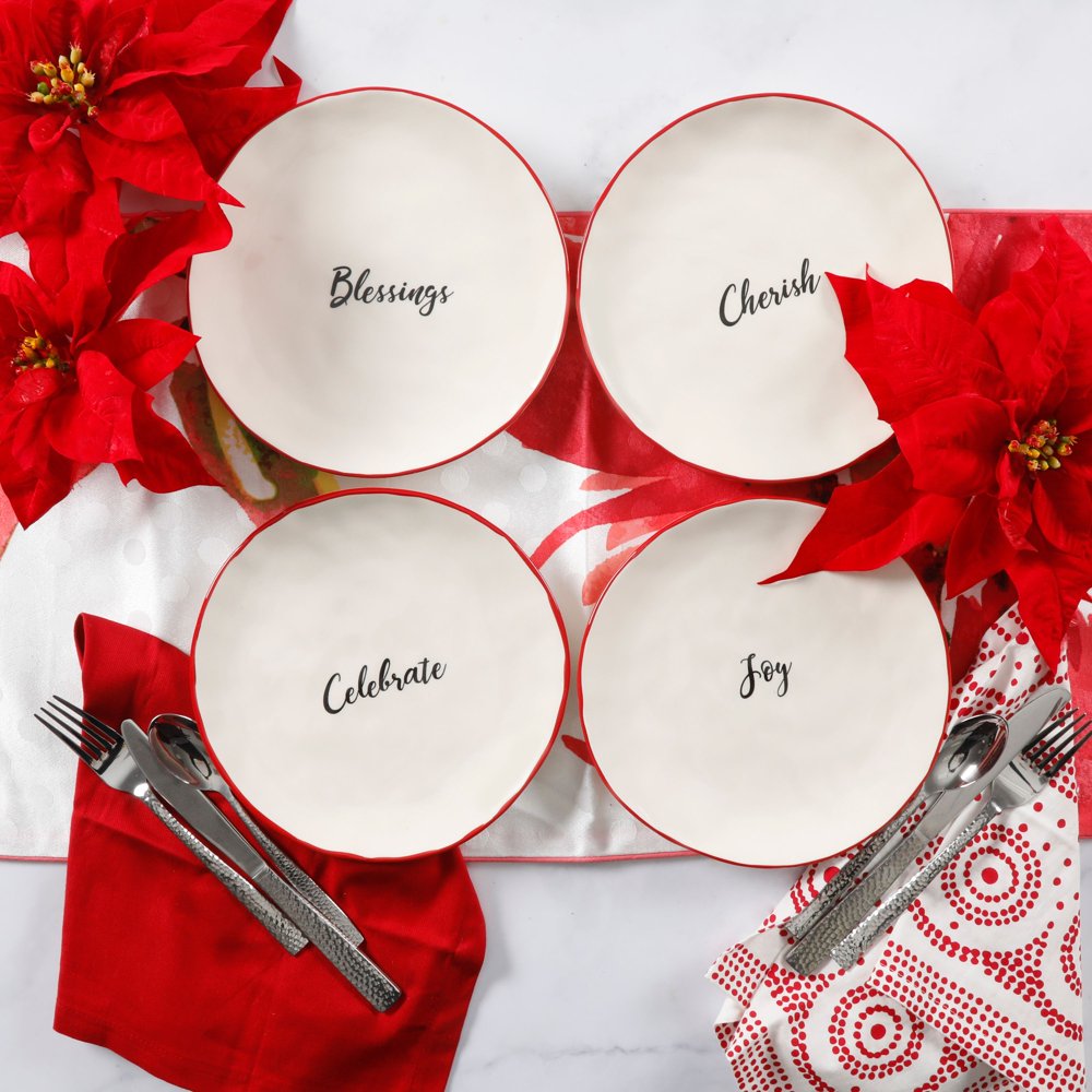 Mainstays Holiday Hollyplace 6Inch Organic Shape Salad Plates, Set of 4