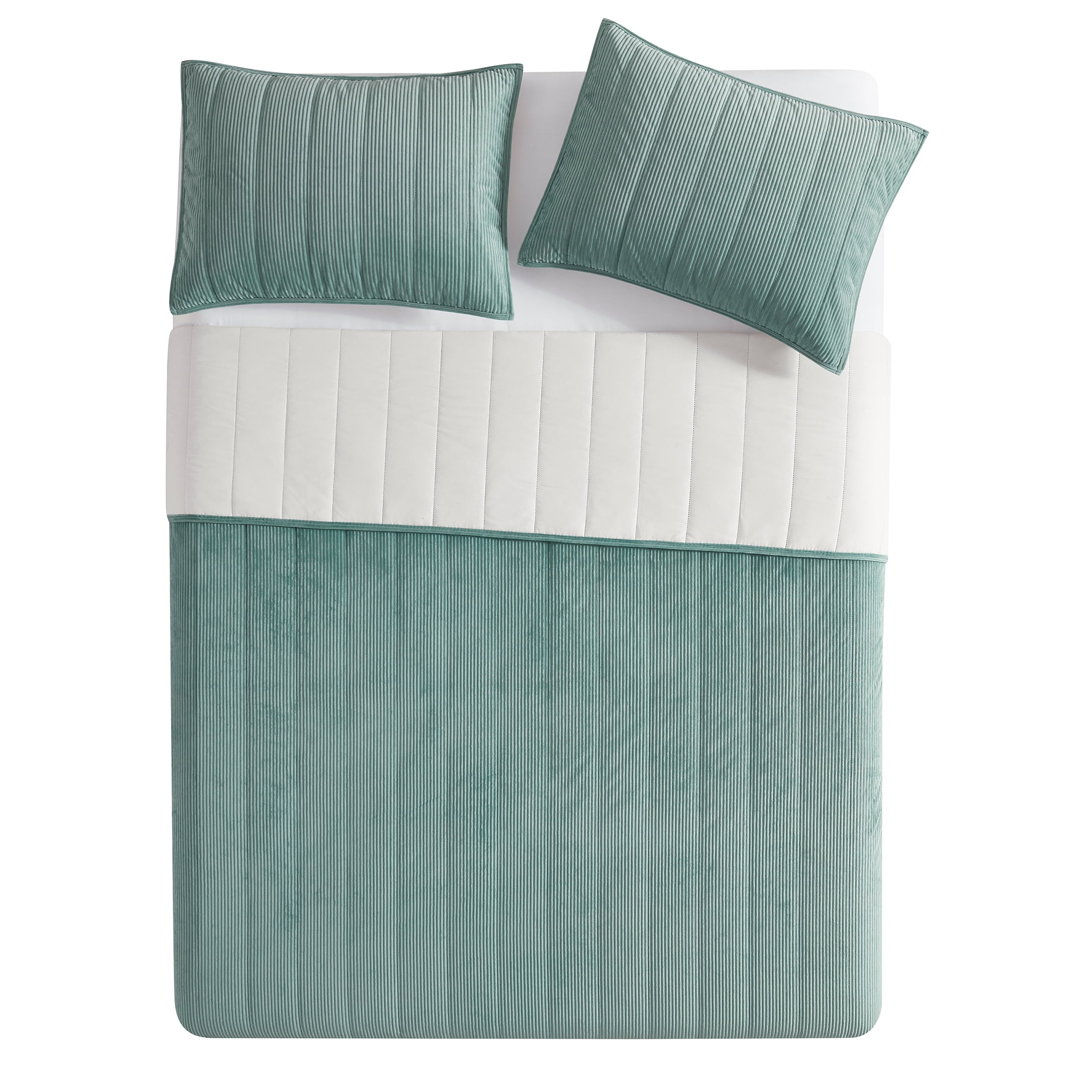Mainstays Solid Textured Corduroy Striped Quilt, Sage Green, King, All Ages