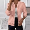 thumbnail image 2 of UVEASISHA Zipped Cardigan Sweater for Women Long Sleeve Cable Knit Jacket 2025 Trendy Y2K Casual Coat Pink XXL, 2 of 7