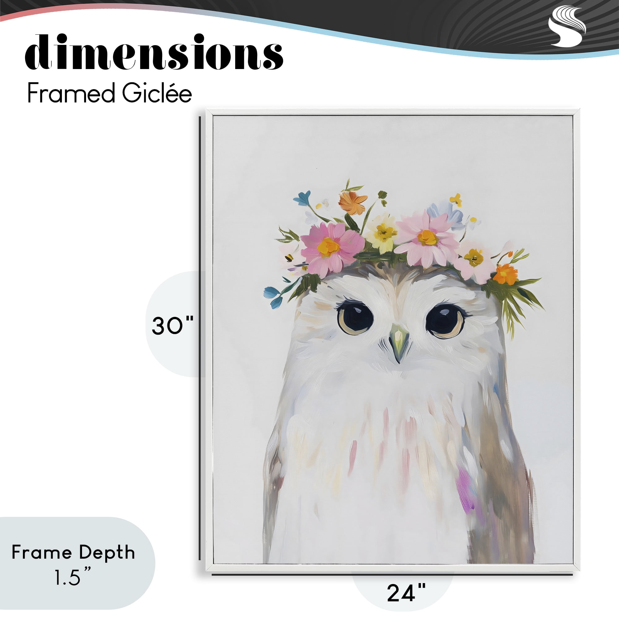 Stupell Industries Flower Crown Owl White Framed Giclee Art, design by The Prints Vibe