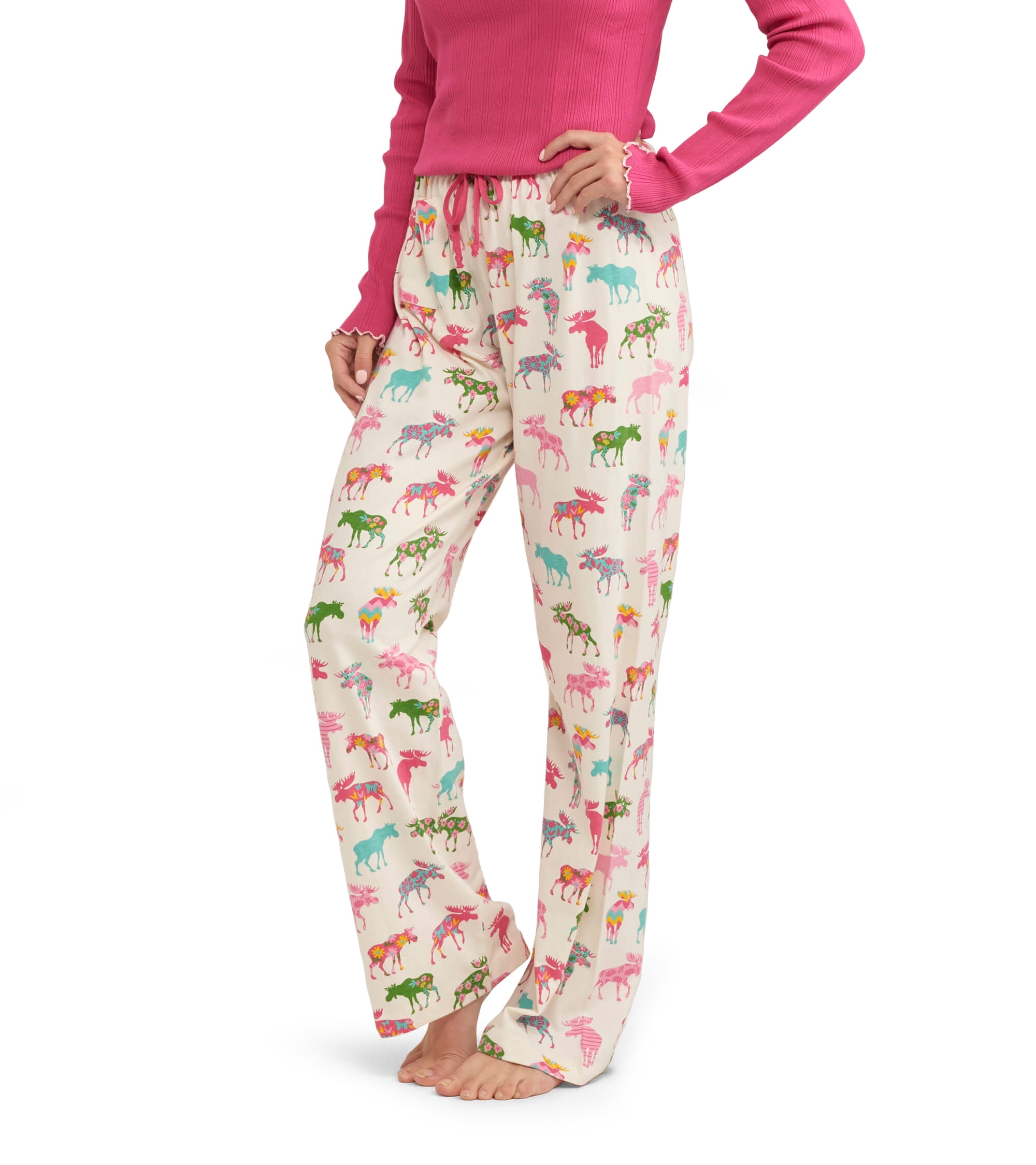 Little Blue House Women's Jersey Pajama Pants, Patterned Moose, Large