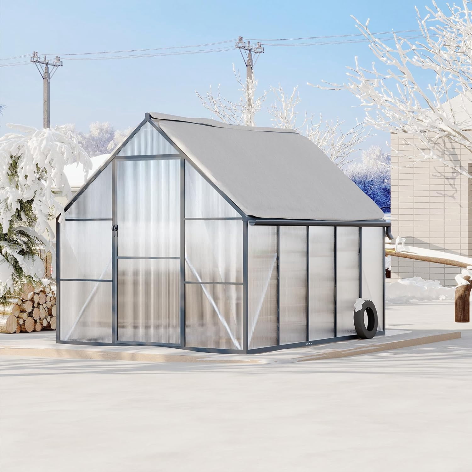 Homhougo 8'x10' Aluminum-Framed Polycarbonate Greenhouse, Heavy Duty Polycarbonate Greenhouse with Quick Setup Structure and Roof Vent, Large Enhanced Aluminum GreenhouseKit for Outdoors