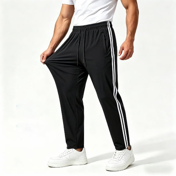 Men's Track Pants Joggers Athletic Drawstring Waist Elastic Quick Dry Running Gym Workout Trousers Striped Side Stripe Tapered Trousers Black L