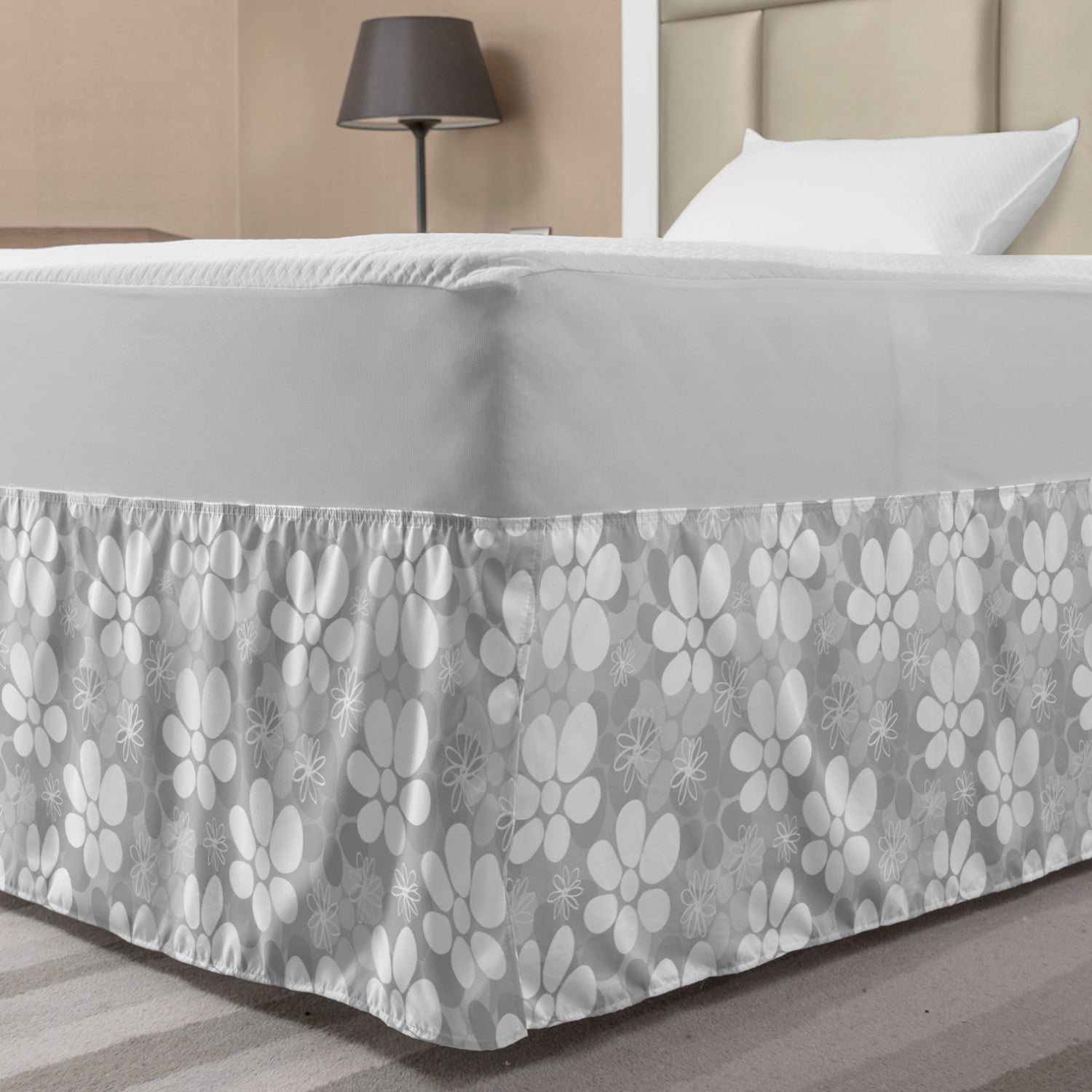 Floral Bed Skirt, Romantic Overlapping Flowers in Scribbled Form ...