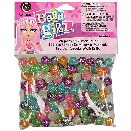 Bead Girl Glitter Round Beads, 125/Pkg, Assorted Colors