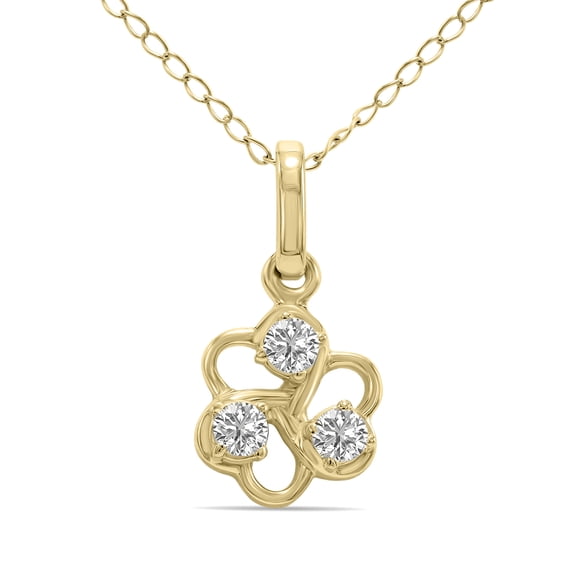 SZUL Women's 1/7 CTW Three Stone Flower Lab Grown Diamond Pendant in 10K Yellow Gold (F-G Color, VS1- VS2 Clarity)