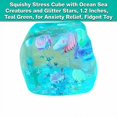 thumbnail image 2 of Squishy Stress Cube with Ocean Sea Creatures and Glitter Stars, 1.2 Inches, Teal Green, for Relaxation Relief, Squeeze Toy, 2 of 3