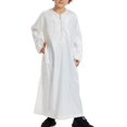 thumbnail image 2 of Boy's Muslim Thobe Arab Islamic Kaftan Half Zip Embroidered Robe Islamic Arabic Abaya Ethnic Dress With Pockets, 2 of 7