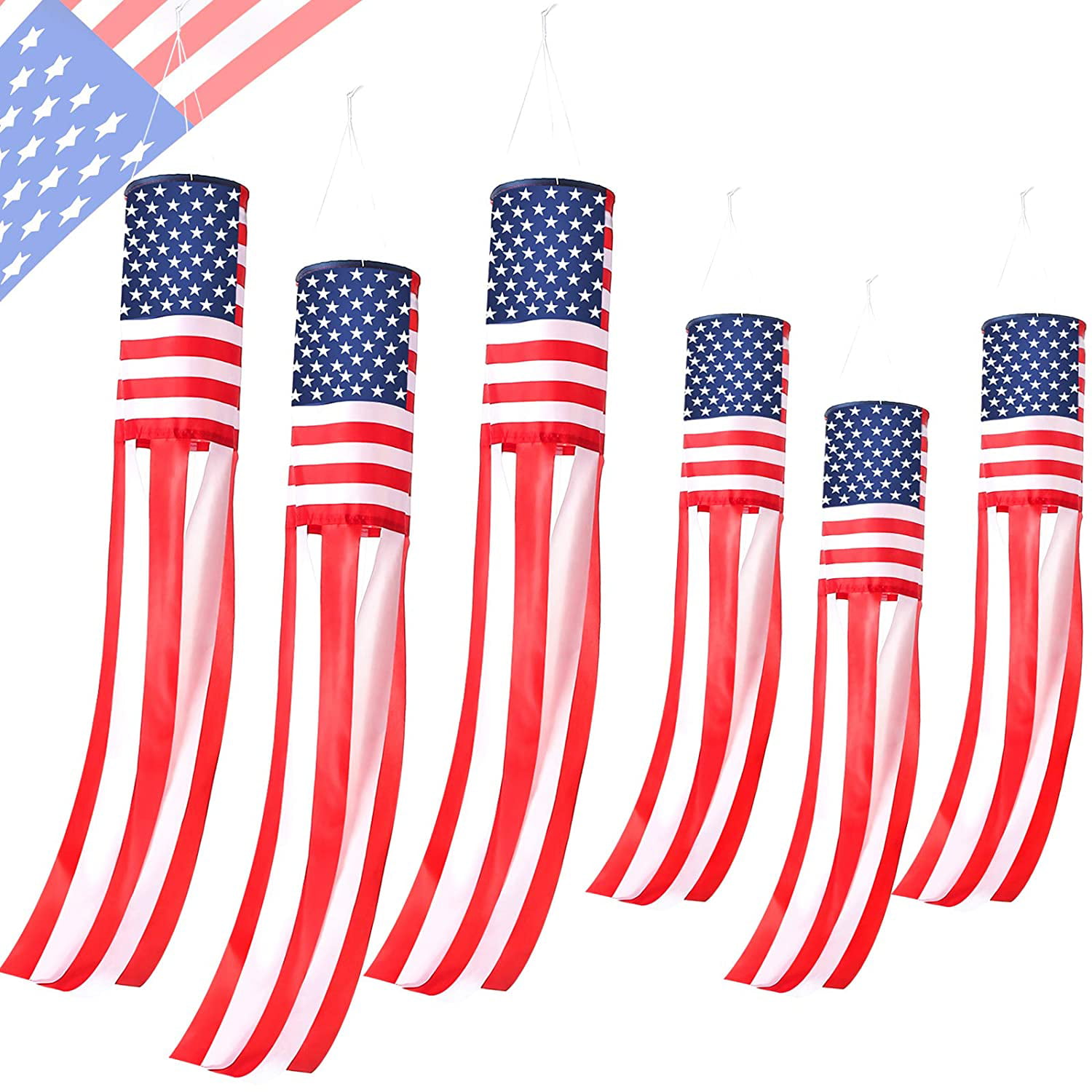 Patriotic Hanging Decoration 60" American Flag WindsockEmbroidered Stars 