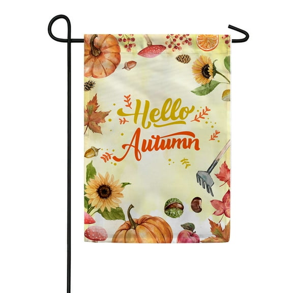 America Forever Hello Autumn Harvest Summer Garden Flag 12.5 x 18 inches Rustic Sunflower Fall Pumpkin Fruit Double Sided Seasonal Yard Outdoor Decorative Yellow Floral Garden Flag