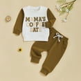 thumbnail image 2 of HCNTES Toddler Baby Boy Fall Winter Clothes Long Sleeve Letter Print Crewneck Sweatshirt And Elastic Pants Outfits(Coffee&2#3,3-6 Months), 2 of 6