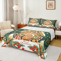 Castle Fairy Gingerbread Man Candy Cane 3Pcs Twin Sheet Sets for Kids Children Boys Girls,Merry Christmas Twin Fitted Sheet,Xmas Festival Theme Breathable Flat Sheet,Breathable Home Decor