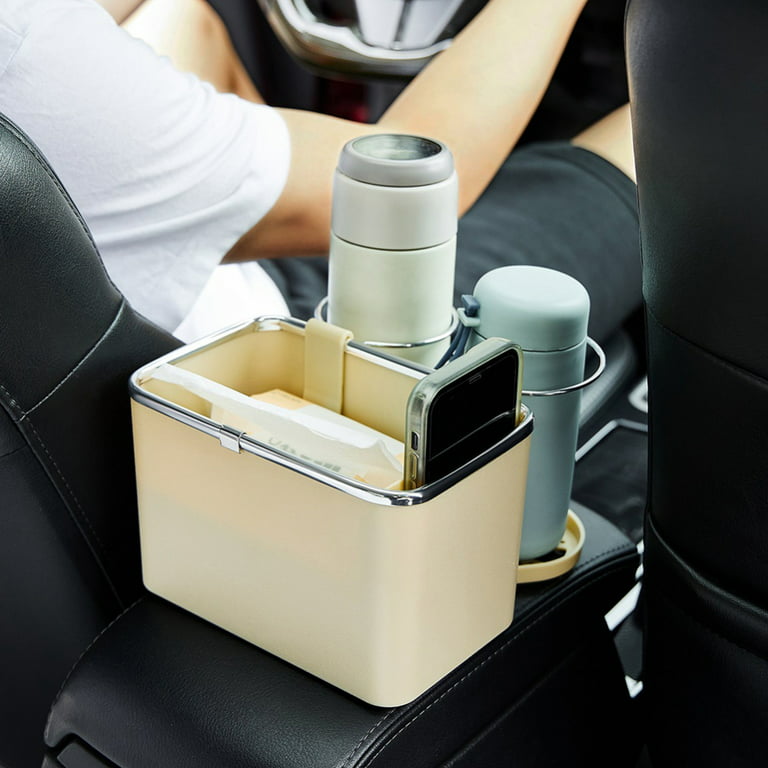Car Console Organizer with Cup Holder, Armrest Storage Box Water Cup Holder  - Multifunctional Vehicle-Mounted Tissue Coffee Cup Drink Holder Box