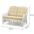 thumbnail image 5 of Malibu Lounge Set of 4: 2 Natural Rattan Wicker Chairs, Loveseat with Cream Cushions and Coffee Table w/Glass Handmade, White Color, 5 of 7