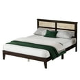 thumbnail image 4 of Queen Size Bed Frame with Rattan Headboard and Enhanced Support Slats,Rubber Wood,84.7"x63.8"x40.8",No Drawers,Espresso, 4 of 8