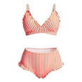 thumbnail image 4 of DHFJKG Women's Bikini Set Cute Ruffle Trim Striped 2 Piece Swimsuits High Waist Tummy Control Bathing Suit Stylish Beachwear, 4 of 4