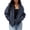 Dark Blue, variant on Women's Denim Bomber Jacket Hooded Vintage Washed Zip Up Long Sleeve Jean Coat with Elastic Hem Casual Loose Outerwear with Pockets L