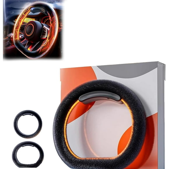 Housse de Volant Chauffante Sans Fil, Housse de Volant Chauffante Améliorée 2025, Suède Chauffant à la Main Chauffage Rapide 5 Secondes, pour Voiture Camion Fourgonnette VUS (Anneau en D)