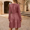 thumbnail image 5 of Velvet Dress for Women,Womens Velvet V-Neck Belted Dress Long Sleeve Elegant formal Evening Party Casual Soft Sophisticated Everyday Wear Pink L, 5 of 9
