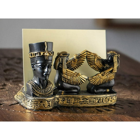 Egyptian Goddess Queen Nefertiti Winged Isis Maat Pyramid Card Holder Figurine