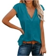 thumbnail image 2 of Wiyuqeen Summer Cap Sleeve Tops for Women Basic Solid Color V Neck Short Sleeve Shirts Trendy Loose Casual Going Out Blouses S-XL, 2 of 6