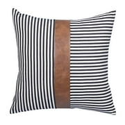 CARLOTA Farmhouse Ticking Decorative Pillows Cover for Bed Couch Sofa Living Room Stripe Faux Leather Accent Throw Covers Modern Decor Pillowcases 18 x 18 Inch (Black)