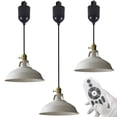 thumbnail image 1 of FSLiving Adjustable Height H Type Track Lighting Pendants Industrial Style White Iron Shade Retractable Lift Track Mount Pendant Light Dimmable Remote Control Lamp Timer for Kitchen Island - Set of 3, 1 of 11
