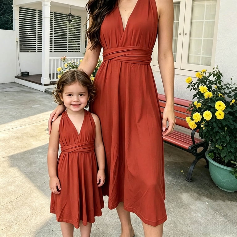 casual convertible dress Sonxahe Big Girls Convertible Dress Solid Wrap Waist Multi-Style Daily Casual Soft Dresses, Girl's, Size: 9-14 Years, Red