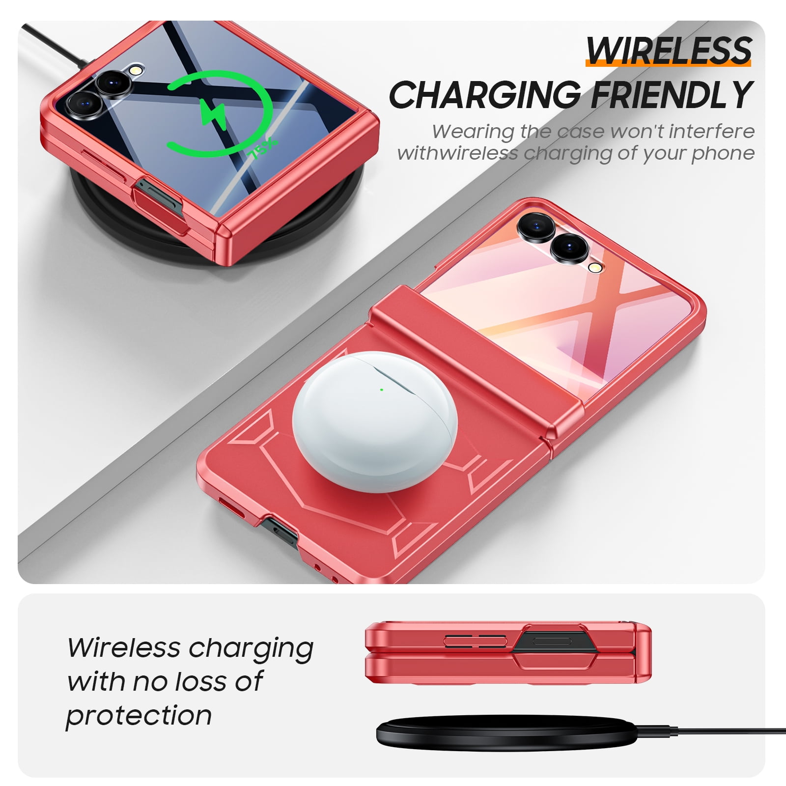 Vizvera for Samsung Galaxy Z Flip 7 Case with Hinge Cover,Built-in Screen Protector Shockproof All-Inclusive Smartphone Cover Wireless Charging-Rose Red